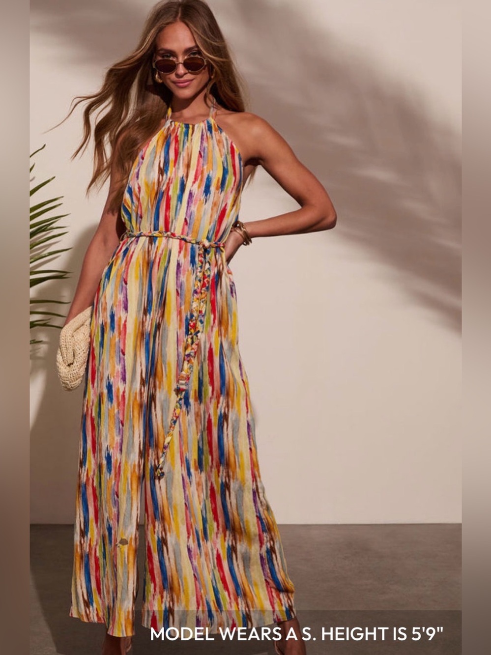 VICI Women’s Large Multicolor Brushstroke Halter Maxi Pant Jumpsuit NEE